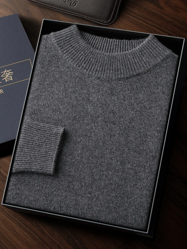 

Men's Simple Pullover Fashion Soft Mock Neck 100% Cashmere Sweater Warm Autumn Winter Basic Solid Casual Loose Clothing Tops