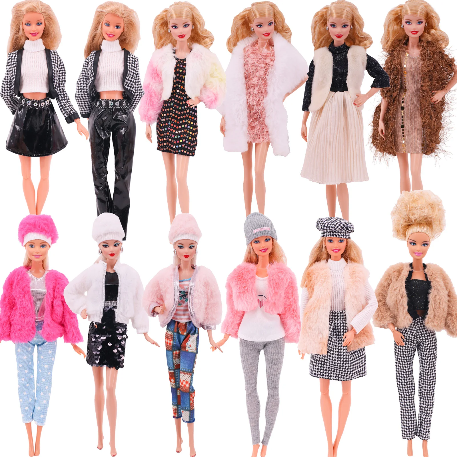 1 Set Of Newest Doll Fashion Soft Fur Coat Tops Pants Winter Warm Doll Clothes For Barbis Clothes Accessories Girls Toy Gifts