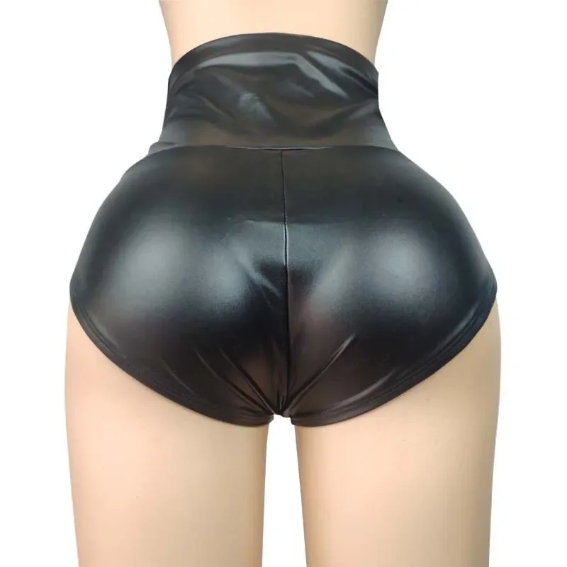 مثير المرأة السراويل مرونة عالية الخصر Wetlook فو بولي Leather الجلود سراويل قصيرة اللاتكس الساخن القوطي السراويل القطب الرقص كلوبوير السراويل الصغيرة #3