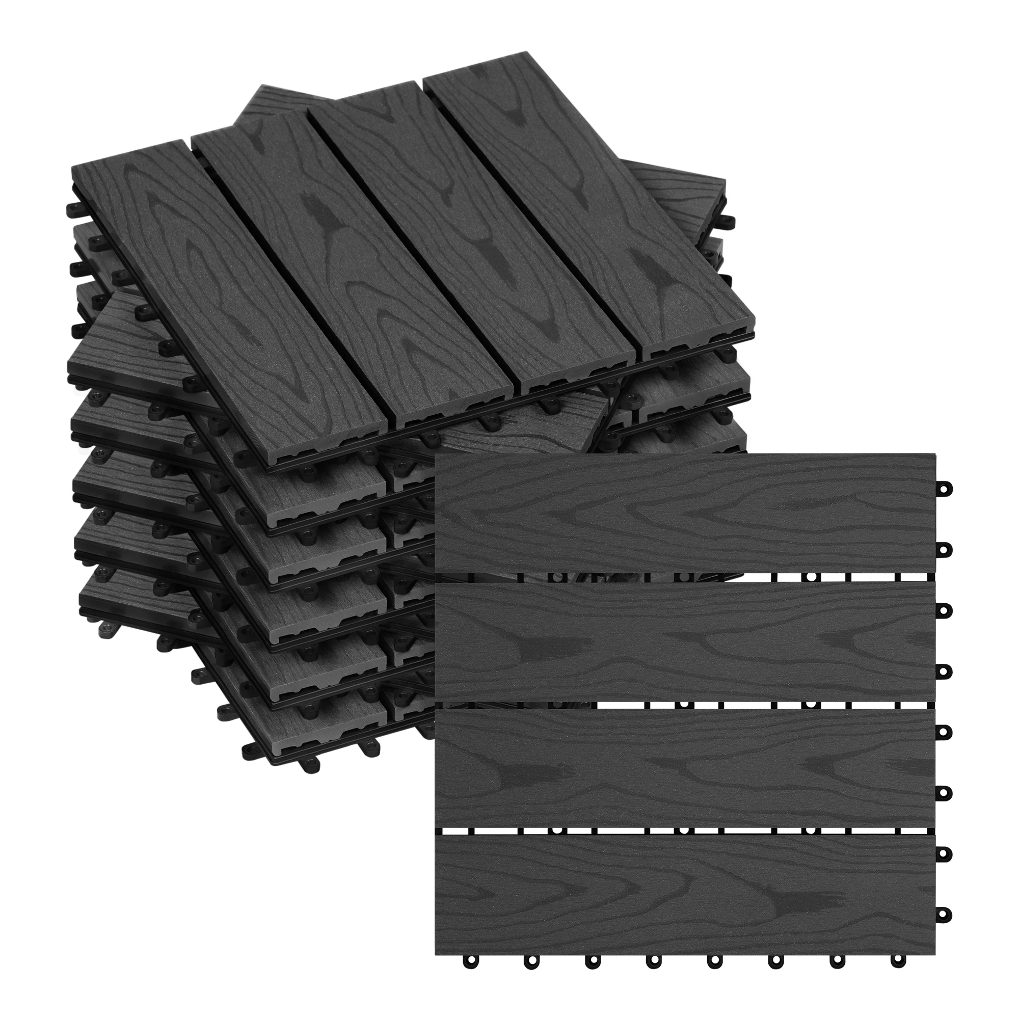 WOLTU 22 pièces/ensemble Carreaux de sol extérieurs en WPC, Dalles de terrasse en composite bois-plastique, Système de pose rapide pour porches, patios et jardins