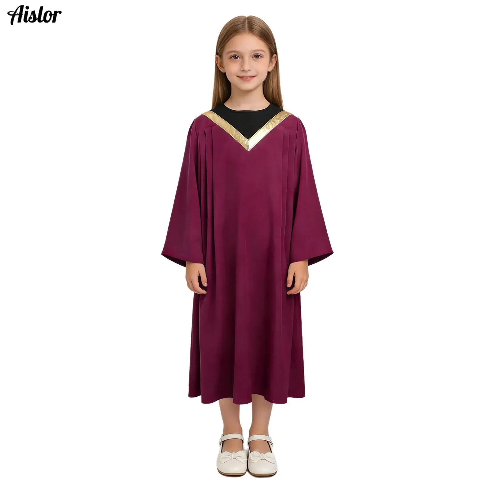 

Boys Metallic Loose Gown Dress Girls Church Worship Praise Dance Robe Christian Choir Costume Halloween Priest Cosplay Outfits