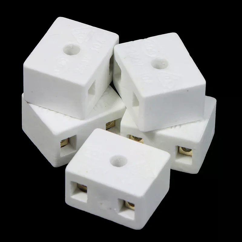 5Pcs 2 Postion 5 Hole Ceramic Wiring Terminal Block high frequency porcelain Dua