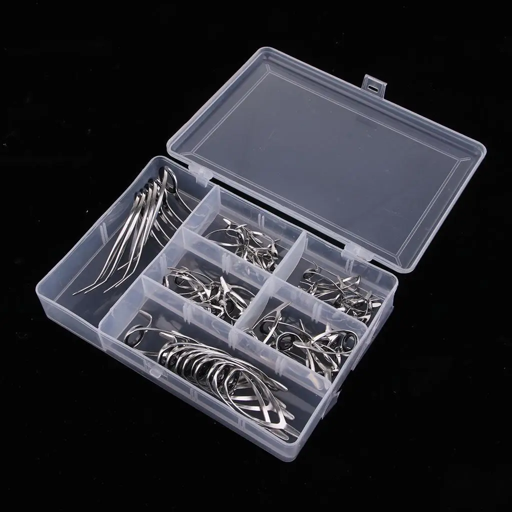 

55pcs Fishing Rod Guides Set Pole Repair Kit DIY Eye Rings for Boat Trolling