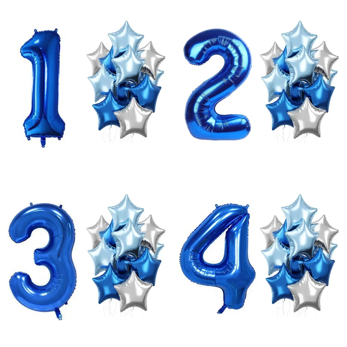 13-teiliges blaues Zahlenballon-Set, blau-silberner perlmuttfarbener blauer Sternfolienballon, geeignet für Geburtstagsfeiern, Duschen und Dekorationen.