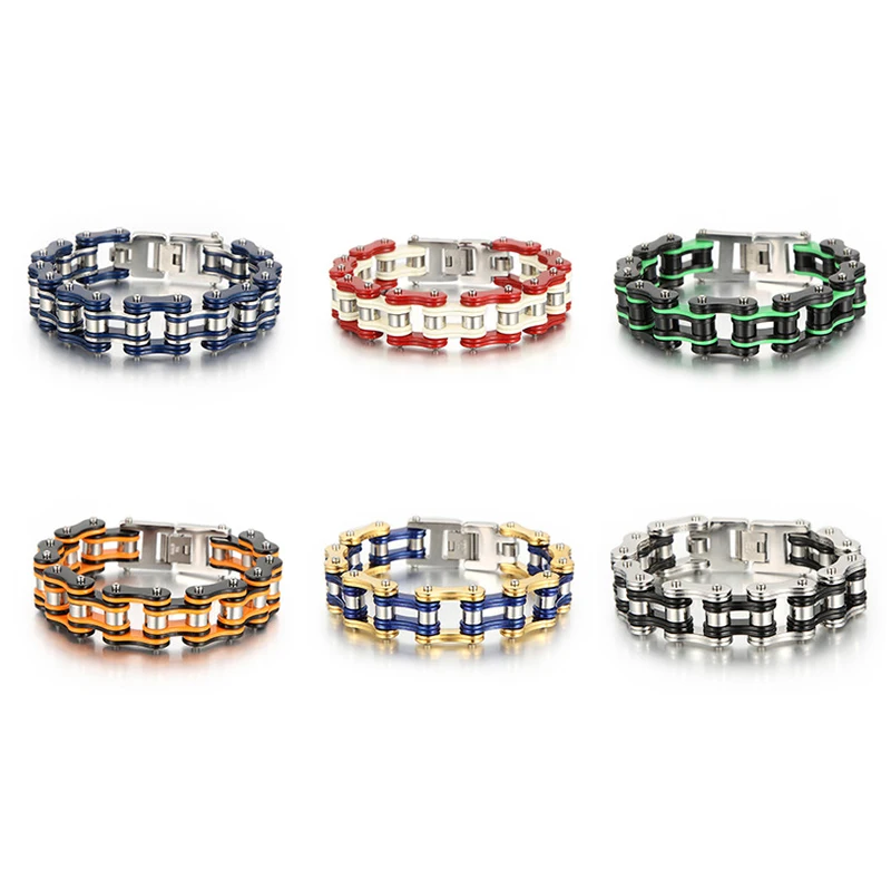 16mm Heavy Punk Stainless Steel Motorcycle Bike Bracelet Men Women Hiphop Orange Blue Green Bicycle Biker Chain Bangle Jewelry