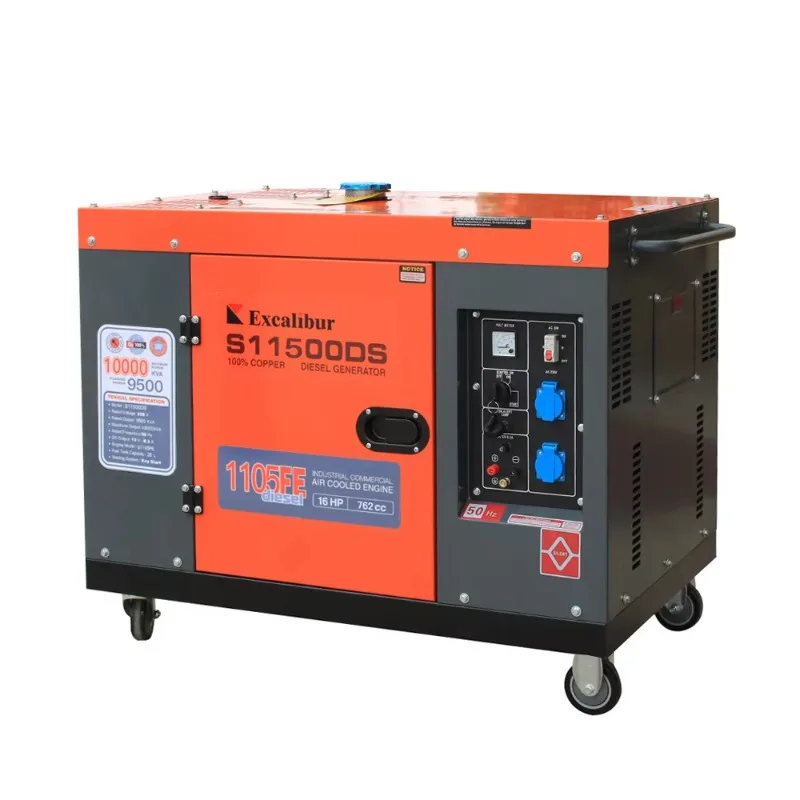 Customized Excalibur Portable Wheels 50Hz 60Hz 110V 220V 380V 10KW 10KVA Air Cooled Sound Proof Silent Diesel Generator