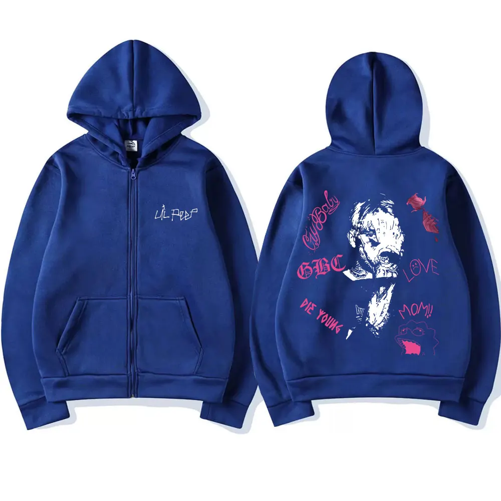 Rapper Lil Peep Hellboy Print Zipper Hoodie Men Women Hip Hop Street Zip Up Jacket Men's Fashion Oversized Zipper Sweatshirts