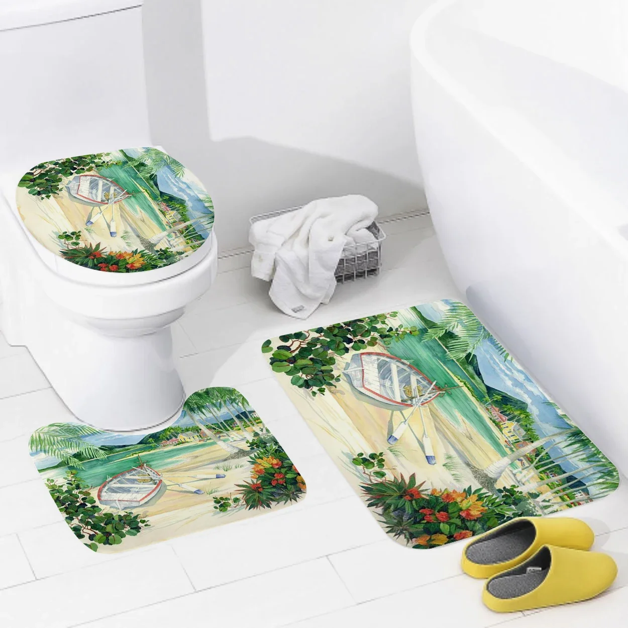 Non slip shower mat bathroom carpet shower beach style decoration water absorbing bathtub carpet toilet cover decoration cover image 5