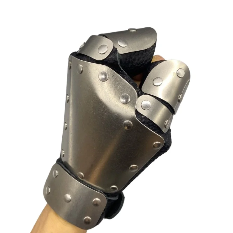 Anti‑Puncture Hand Protector Thick Cowhide Reinforced Steel Plate Armor Wrist Guard Adjustable Magic Tape Safety Protective Gear