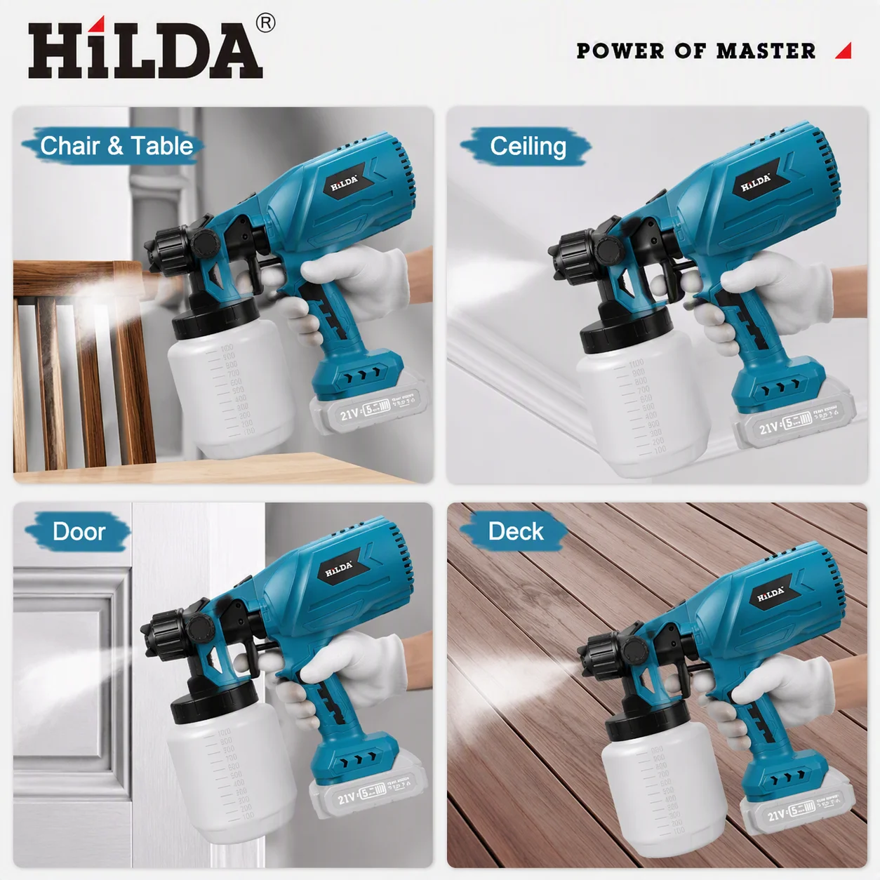 HILDA 1000ML Electric Paint Sprayer Spray Gun 3 Spray Patterns Flow Control Home Furniture Wall Painting For Makita Battery