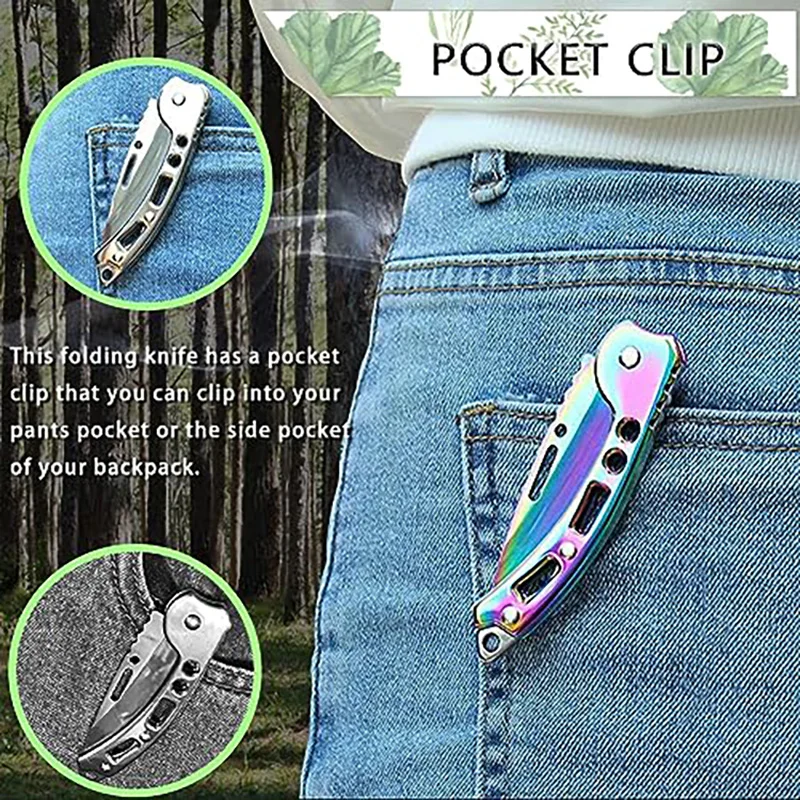 Stainless Steel EDC Folding Knife Outdoor Camping Survival Tactical Hunting Self-defense Knives Keychain Fruit Pocket Knife