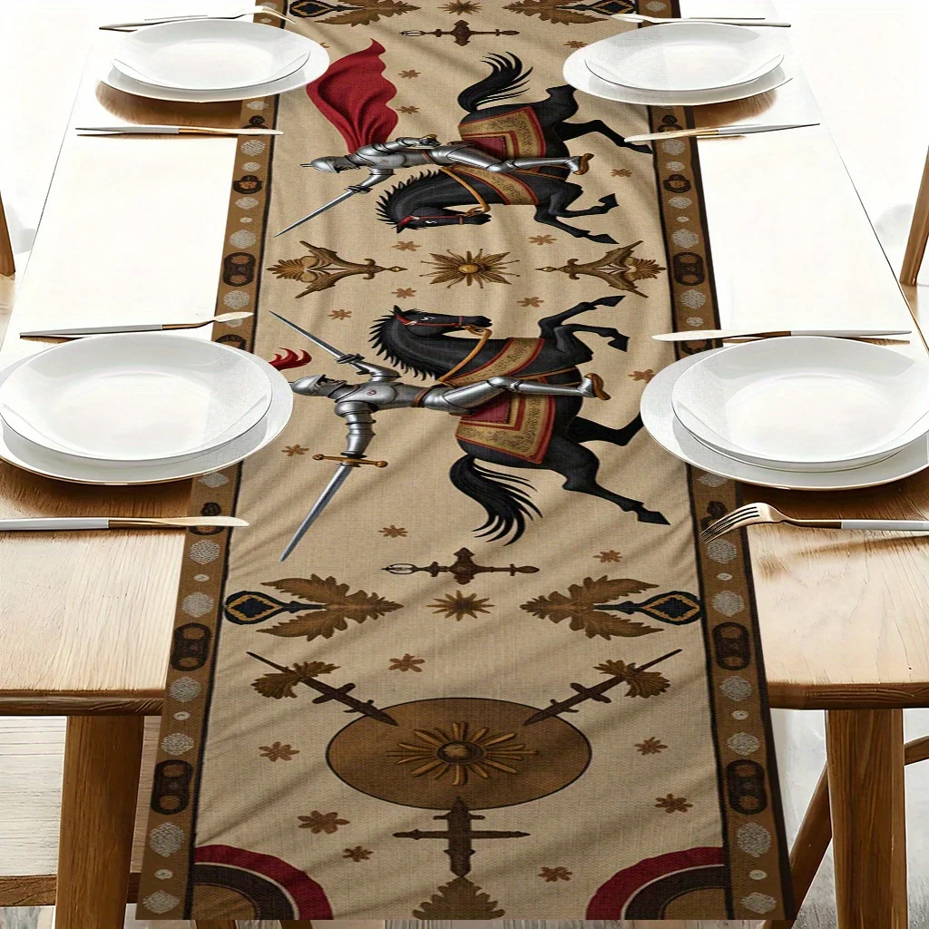 Knight Jousting Duel Table Runner - Rectangular Table Cover for Winter Holiday Home Decor, Kitchen Dining & Coffee Parties
