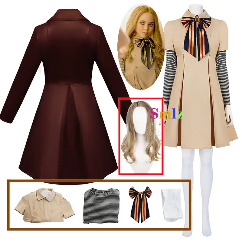 M3gan cosplay brown jackets anime cosplay wig purchase AI doll robot dress top socks outfit for girls and adult cosplay wig