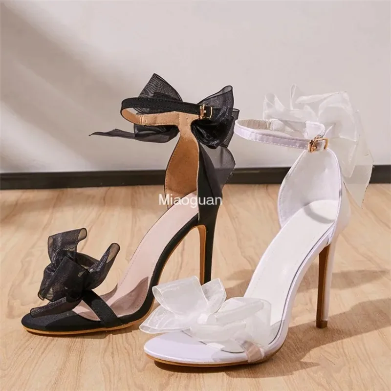 High Heel Designer Luxury Sandals Classic White Women\'s Wedding Shoes Bridal Fashion with Bow Pointed Top Female Big Size 41 42