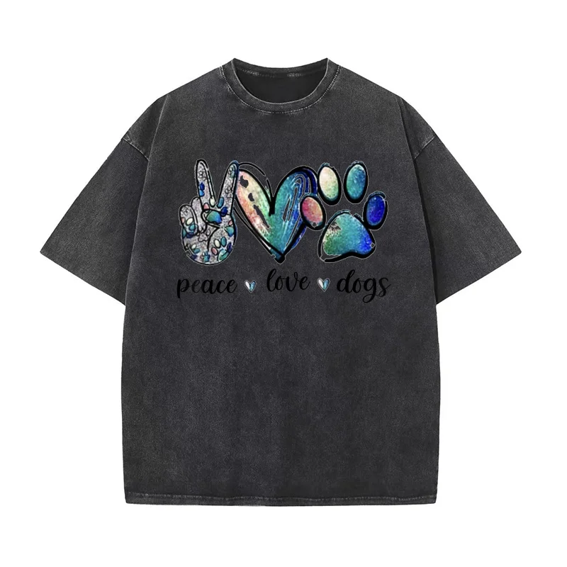 

Dog Lover Peace Love Dogs Puppy Paw Cotton Luxury Brand Men's T-shirts O-neck Tshirt Oversized Art Graphic Clothing Printed