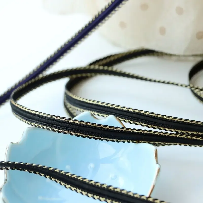 Braided Lace Ribbon for Home Decoration, Black Gold Trim, Sewing Centipede, DIY Clothes, Curve Lace Accessories Party Decoration