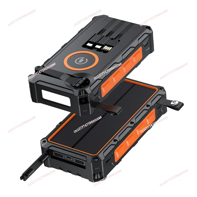 Self-contained cable, solar wireless power bank, hand crank, large-capacity fast charging mobile power supply
