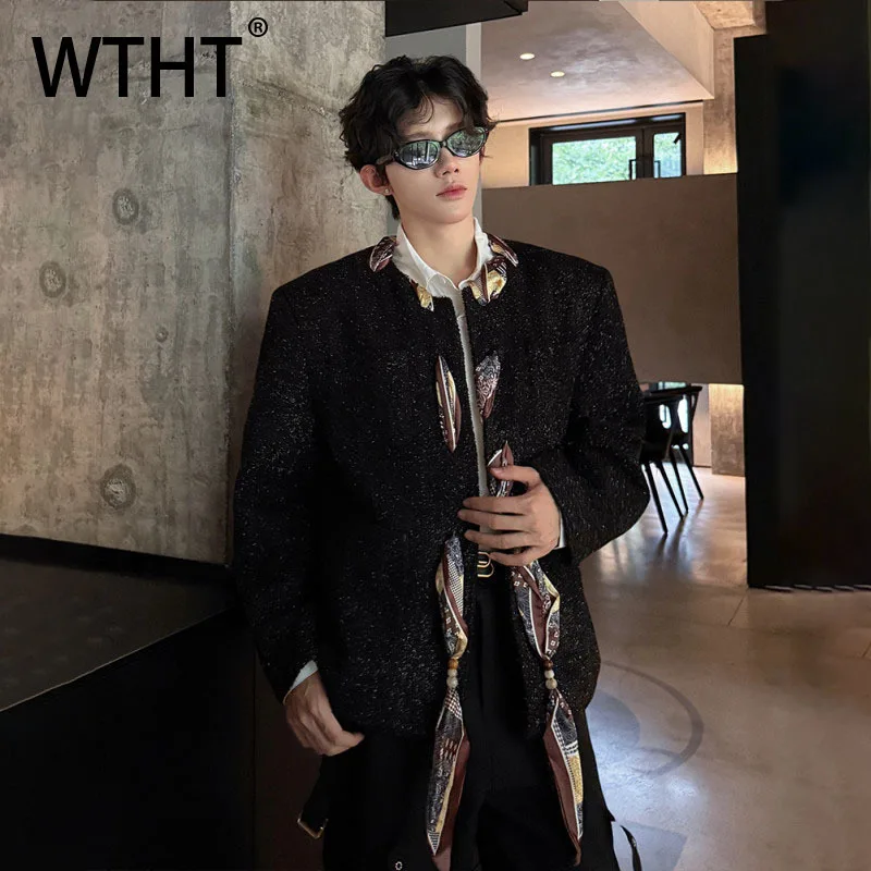 

WTHT Fashion Men's Ribbon Contrast Color Blazer Coats Tredny American Style Single Breasted Jackets Male 2025 Autumn 2A2049