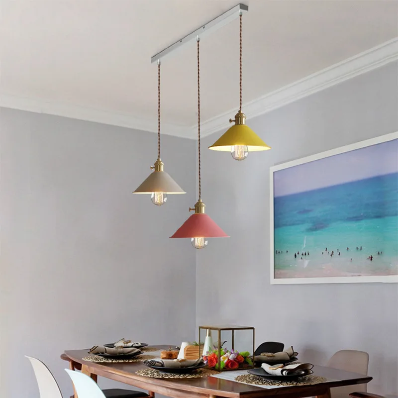 Iron Pendant Light dia 26cm Colorful Restaurant Kitchen Home Ceiling Lamp Vintage Hanging Light Lampshade Room Decorative Lamps