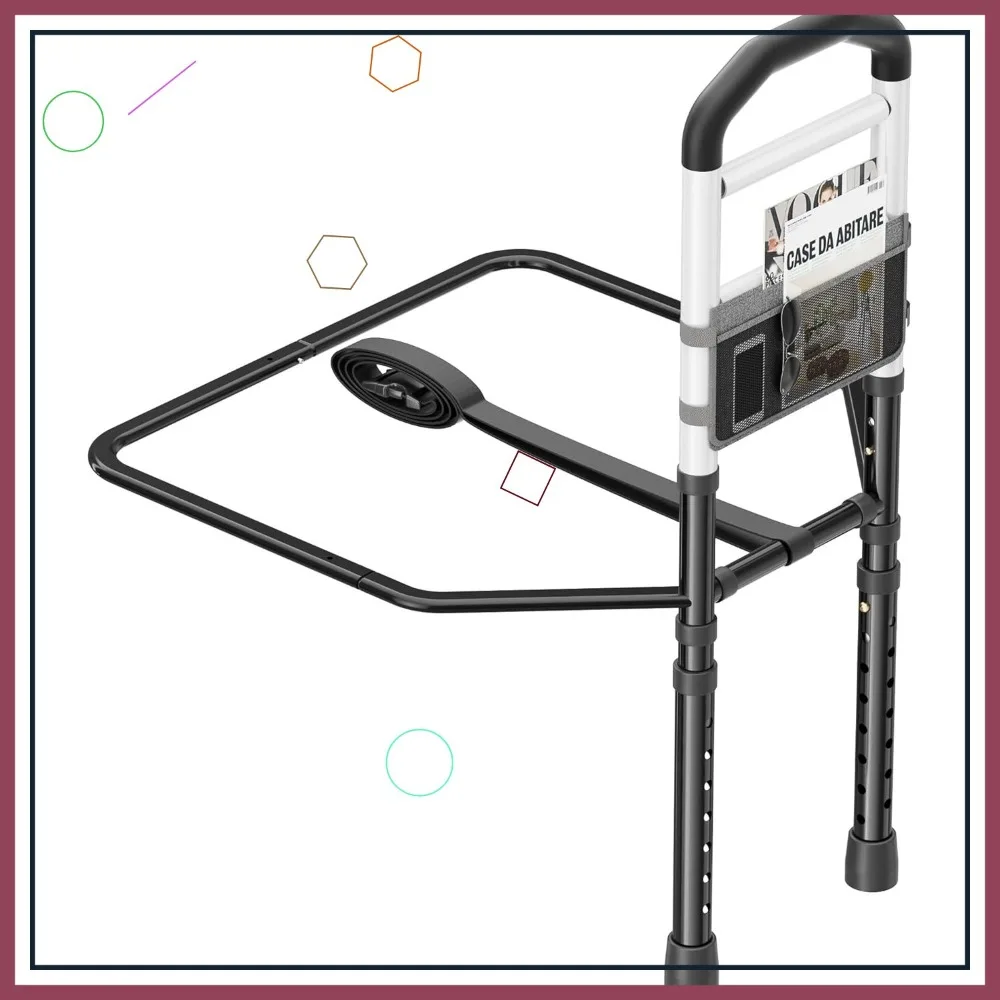 Riel de seguridad para cama ajustable para personas mayores con bolsa de almacenamiento, soportes de 350 libras, se adapta a camas de doble a king, negro