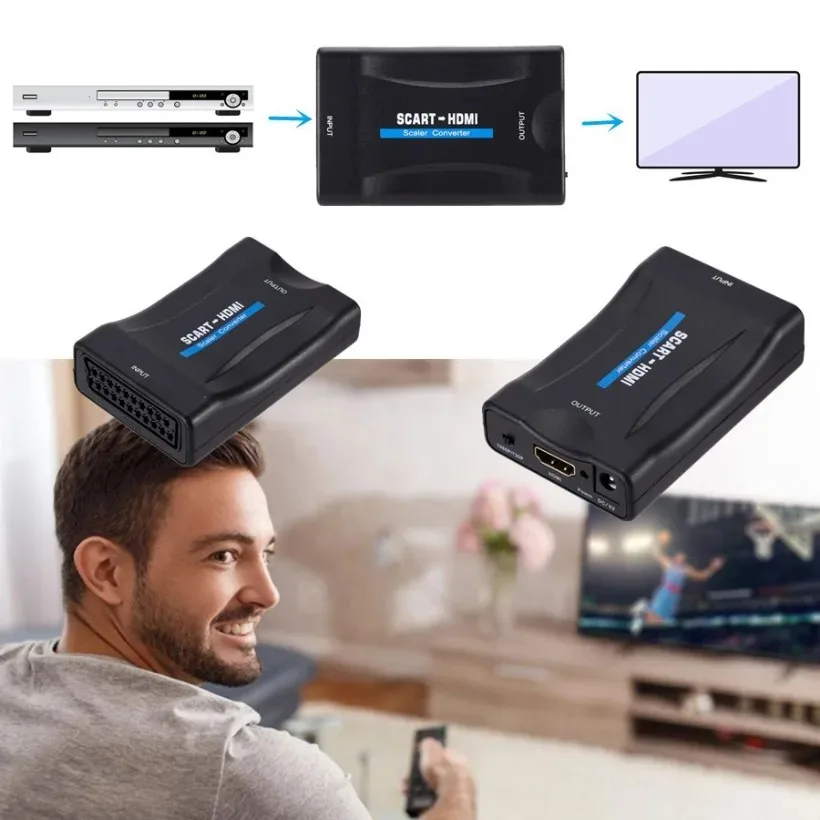 Адаптер MnnWuu 1080P SCART в HDMI-совместимый преобразователь видео аудио высококлассный для HD ТВ DVD для Sky Box STB Plug and Play DC Cable