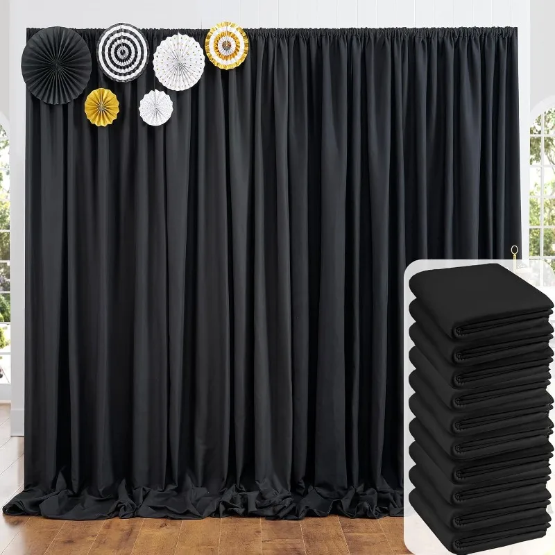 50ft X 10ft Black Backdrop Curtain Panels for Parties, Thick Polyester Wedding Black Photo Backdrop Drapes 10 Panels 5x10ft