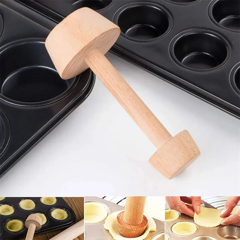 Wooden Egg Tart Pie Mold Double-headed Egg Tart Pie Bottom Mold Wooden Color Egg Tart Mold Rolling Pin Kitchen Gadget