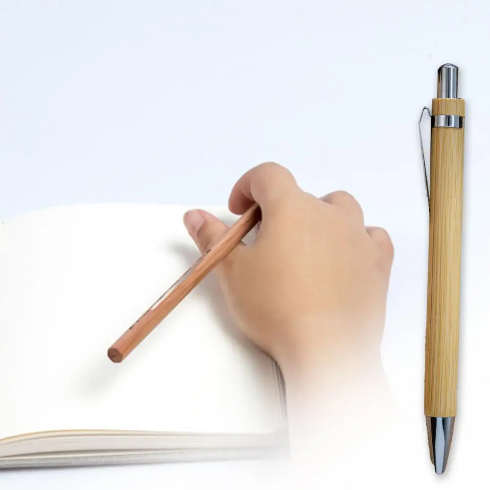 ปากกาไม้ไผ่ที่เขียนได้อย่างคล่องแคล่วปากกาไม้ไผ่ทนทานสูงปากกาบอลพอยท์มีคลิปน้ำหนักเบาปากกาหมึกเจลอุปกรณ์การเรียน