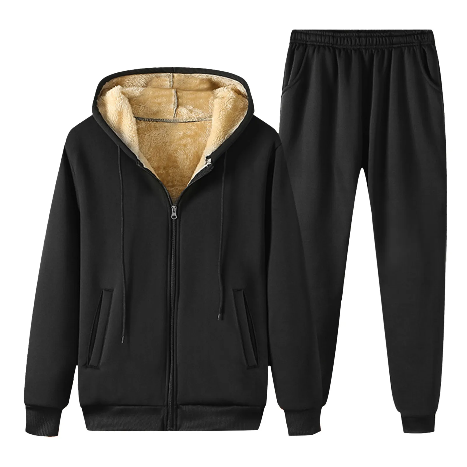 Winter Men Set Warm Thick Hooded Jacket+Pants 2pc Sets Plus Size Lamb Cashmere Hoodies Zipper Tracksuits Sweatpants Sports Suit