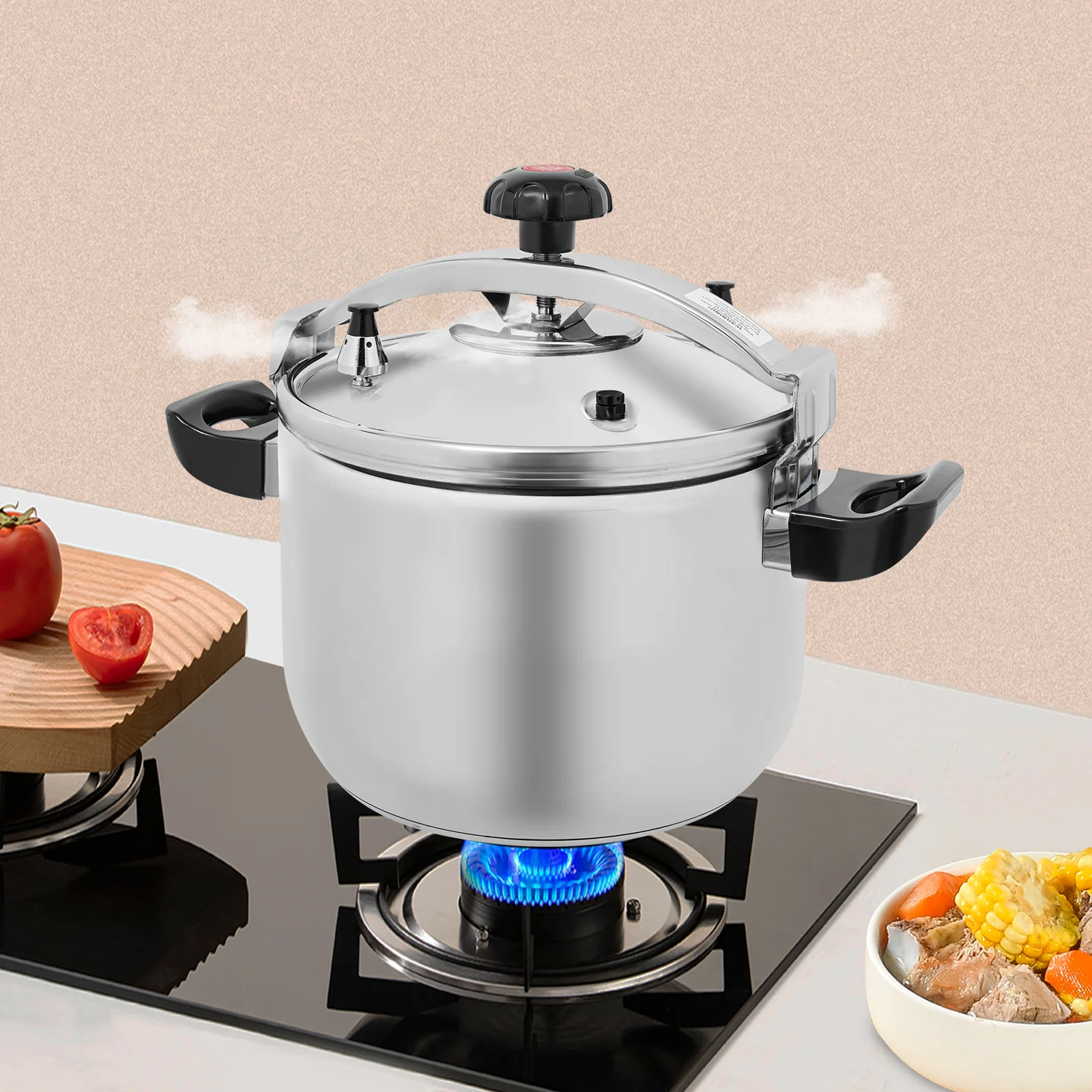 طنجرة ضغط من الفولاذ المقاوم للصدأ 201 سعة 26 لتر/27.47 كيو تي، 3 طبقات من التصميم السفلي المركب وعاء طبخ الضغط 60 كيلو باسكال