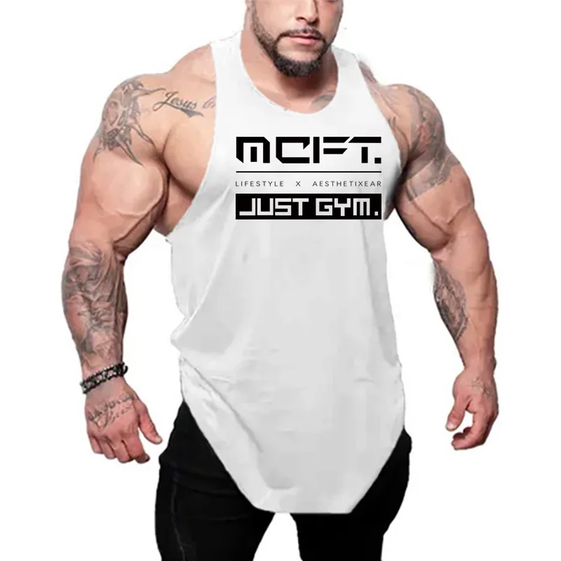 Summer Cotton Men Vest Y-Back Plain weightlifting Off-Shoulder Gym Workout Tank Top Breathable Training Fitness Sleeveless Shirt