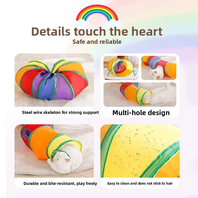 Cat Toy Rainbow Three-channel Cat Tunnel Self-entertaining Interactive Crawl-through  Foldable Cat Supplies