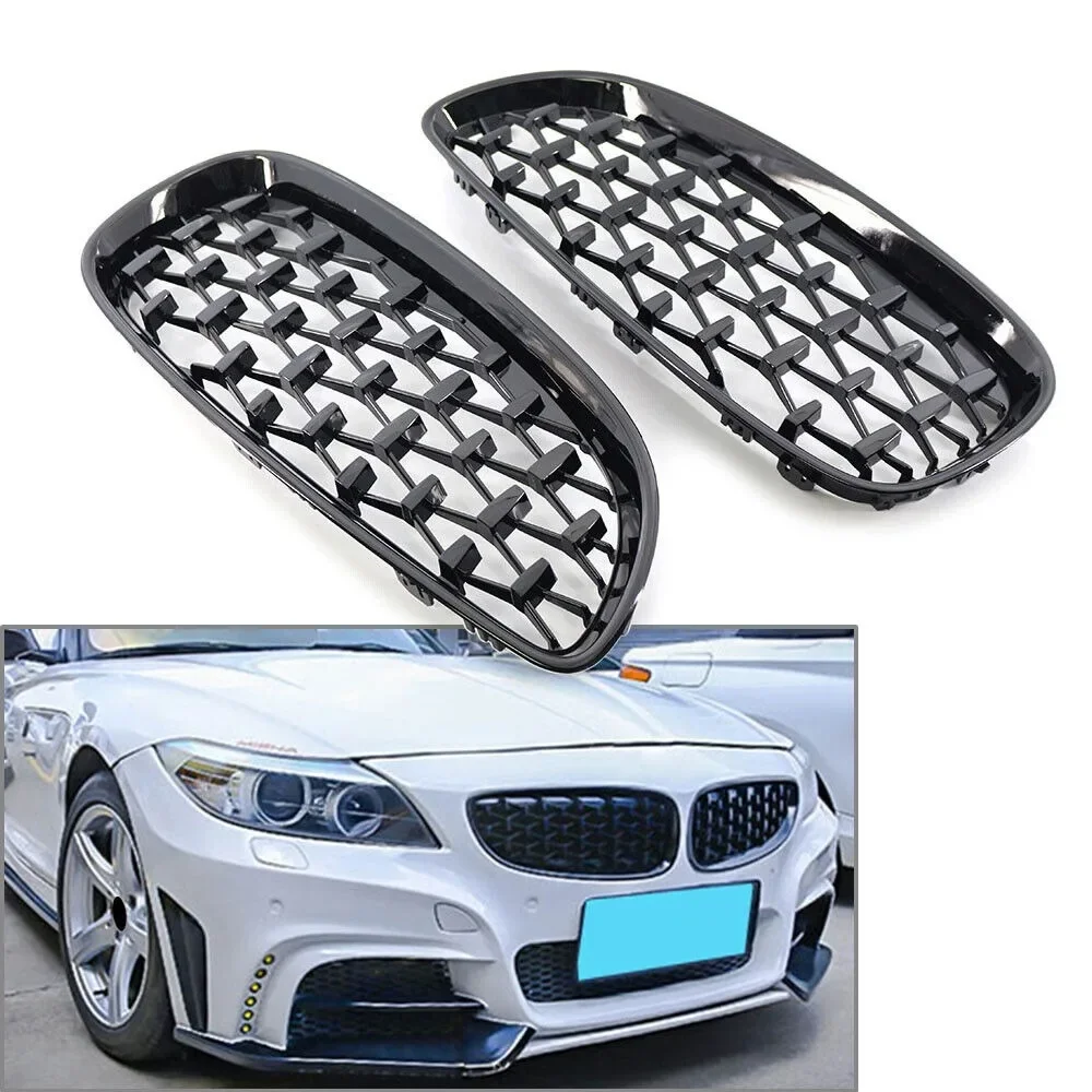 1 Pair Front Hood Single Line Grille Front Kidney Racing Grille Gloss Black 51137181547 51137181548 For BMW Z4 E89 2009-2016