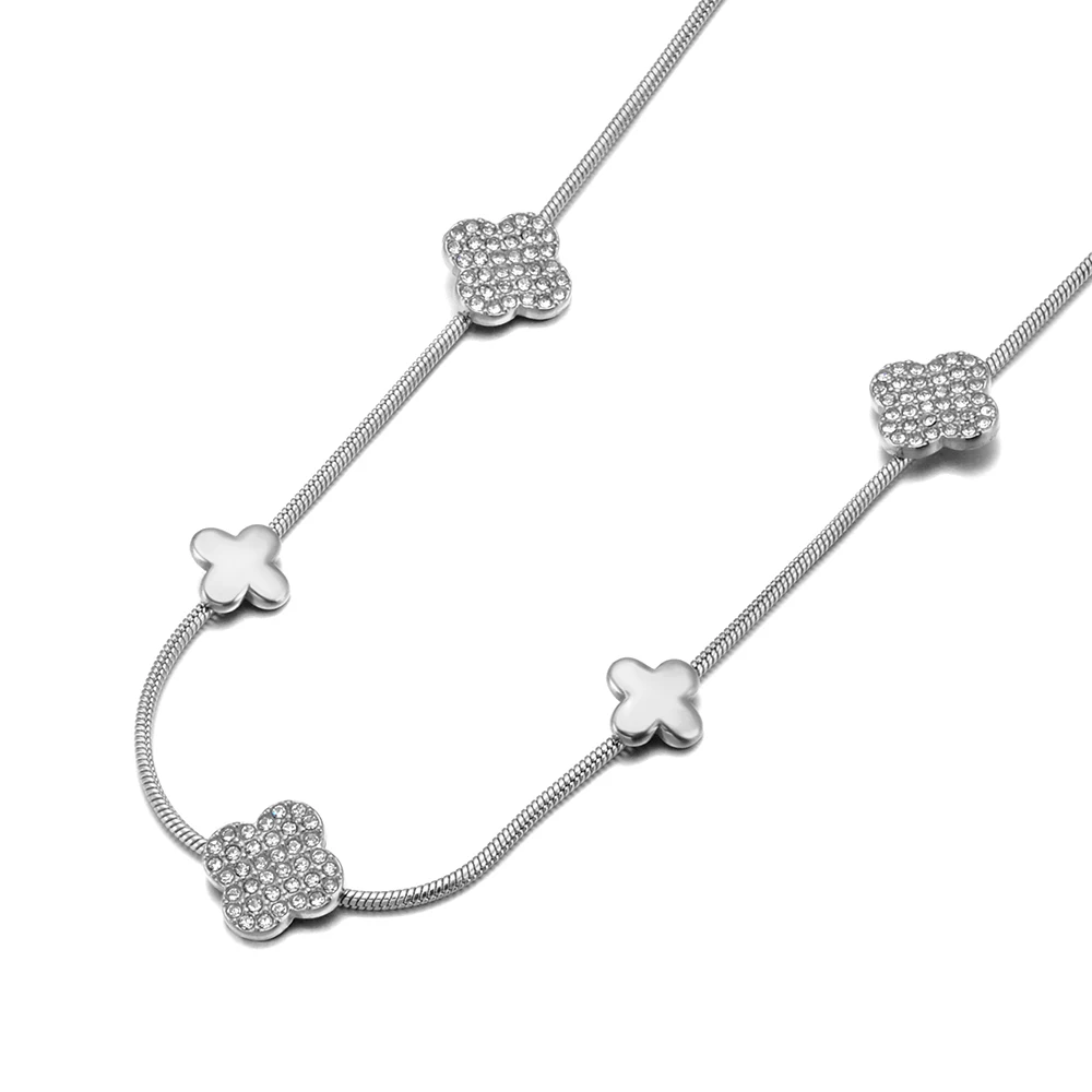 Lokaer العصرية الزركون زهرة سلسلة قلادة سوار الفولاذ المقاوم للصدأ مجوهرات حساسة للنساء مقاوم للماء هدية حفلة N25160