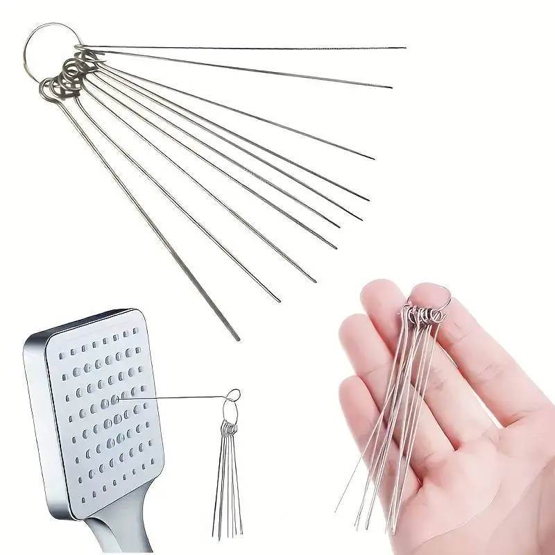 Picture 3: 10 Stainless Steel Needle Shower Head Cleaning Brush Set, Suitable for Multi Size Shower Heads,bathroom Accessory Cleaning Tools