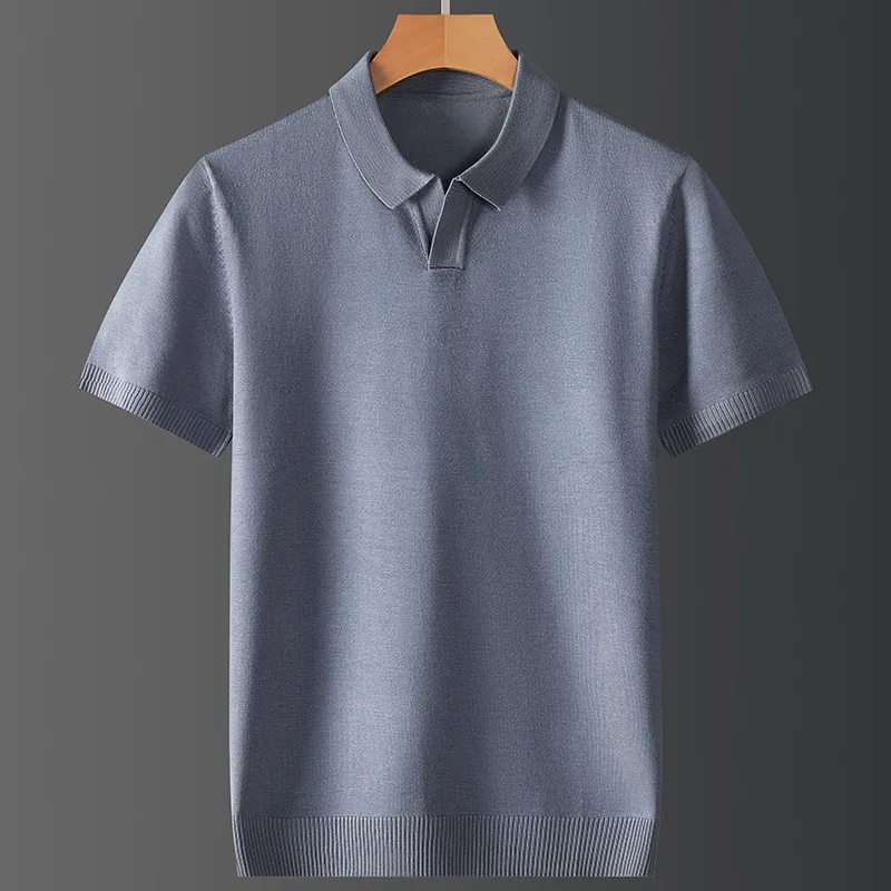 Viscose&Nylon Stretchy Luxury Polo Shirts For Men Short Sleeved Summer Quality Soft Comfortable Knitted Casual Camisas De Hombre