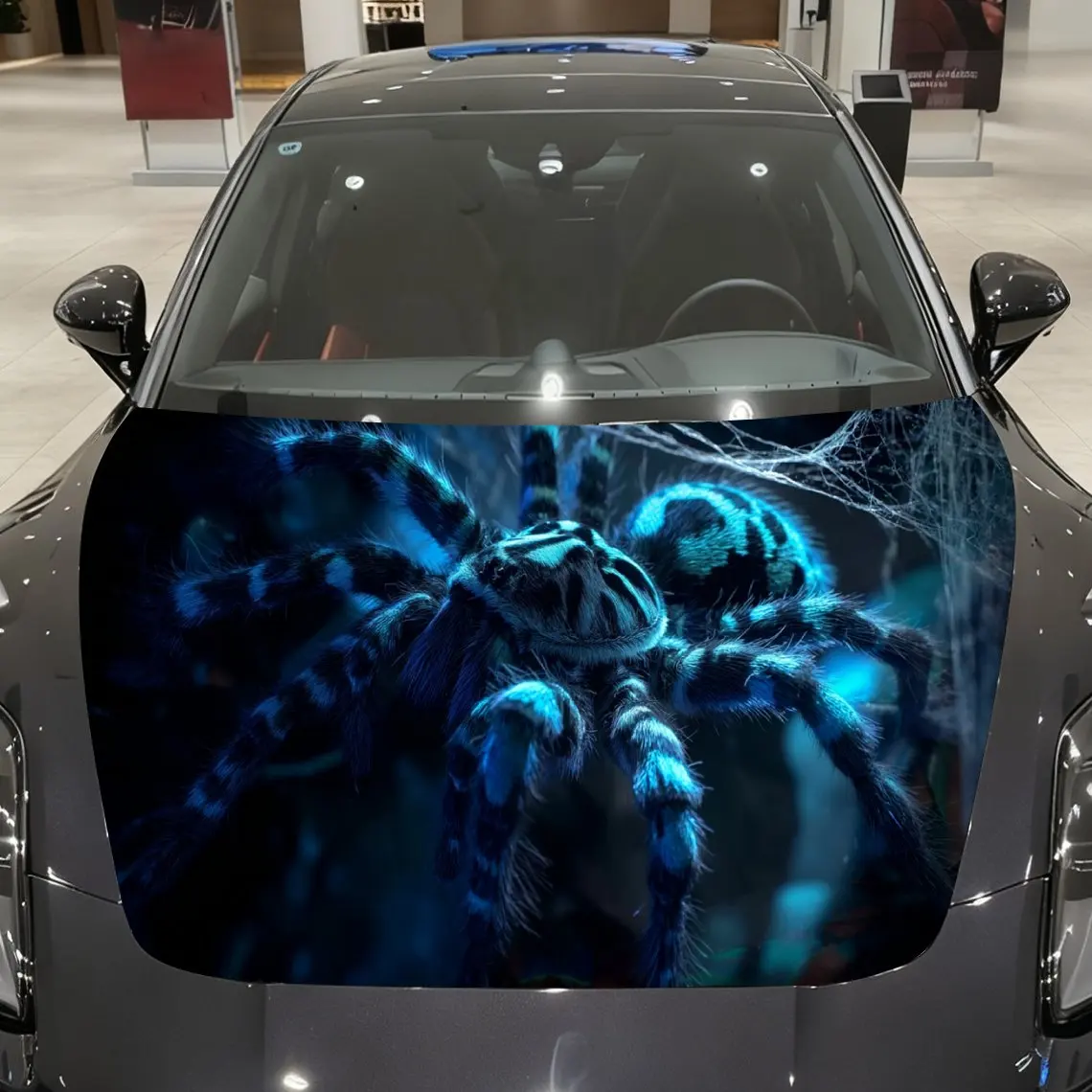 

Dark Domain Blue Glow Spider Car Vinyl Wrap, PVC Material Waterproof Car Hood Sticker, Self-Adhesive Scratch-Resistant Stickers