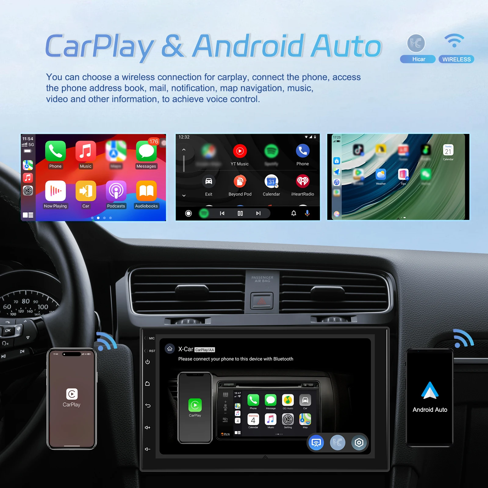 Podofo 2Din 4+64G Android Autoradio Snapdragon 8-Kern Universelles Intelligentes Autosystem Carplay Android Auto GPS WLAN Mirror Link – Detail 3