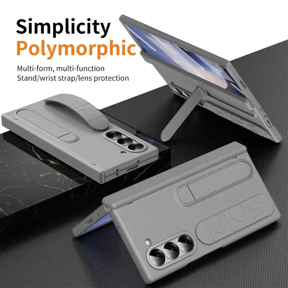 Cases For Samsung Galaxy Z Fold 6 5 4 3 Phone Case Folding Official Wristband Pen Slot Hinge Shell Film Z Fold6 Protective Cover
