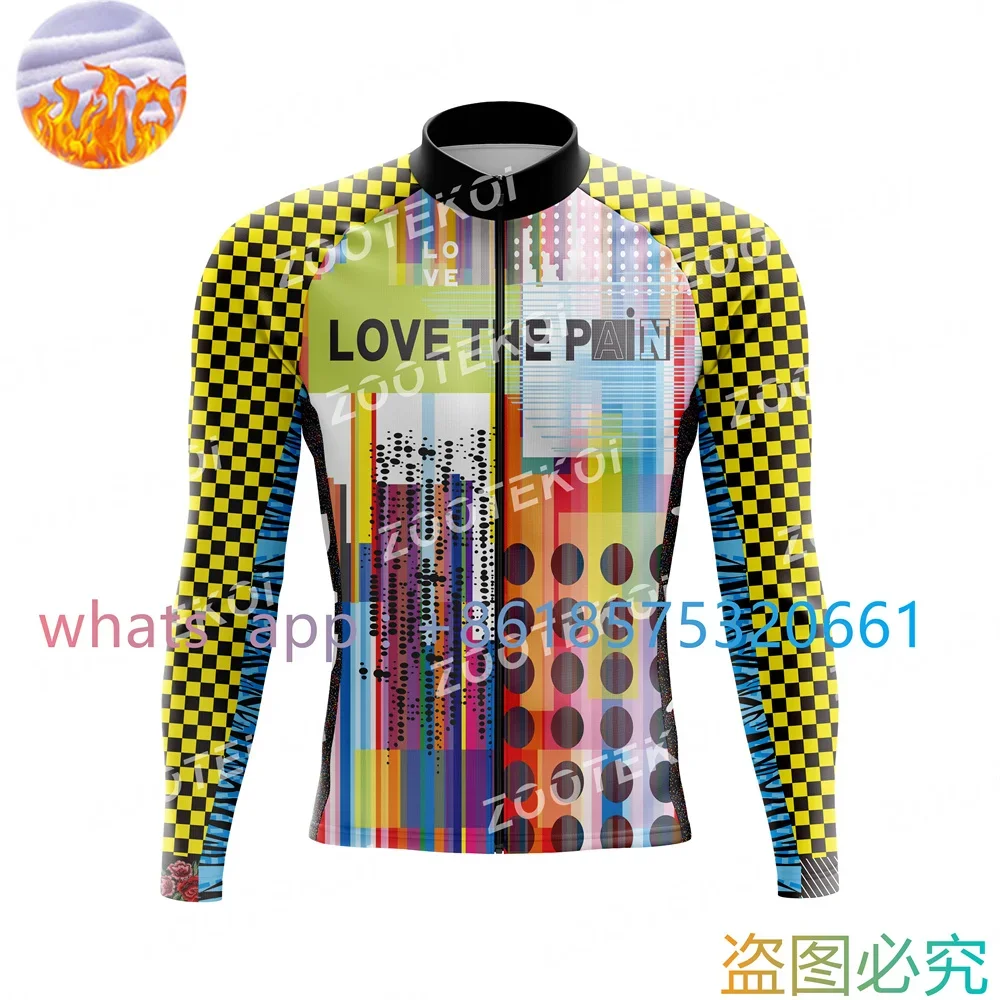 

Love The Pain New Cycling Jersey Men's Thermal Fleece Bicycle Clothing Long Sleeve Warm Road Bike Pro Team Outdoor Sports Jacket