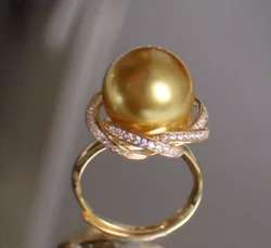 round AAAAA++++ 9-10mm 10-11mm11-12mm Genuine Natural South Sea Golden S925 Sterling Silver Luxury Pearl Ring Holder Opening