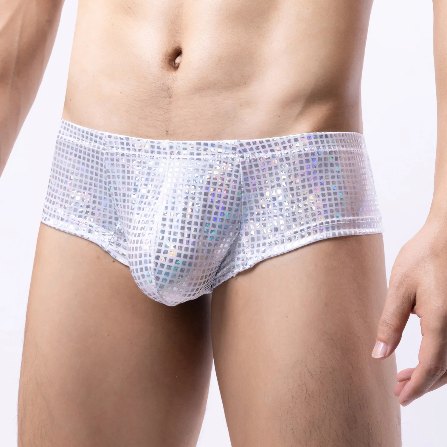 

Mens Shiny Micro Boxer Briefs Big Pouch Faux Leather Underwear Club Party Performance Shorts Glitter Disco Nightclub Underpants