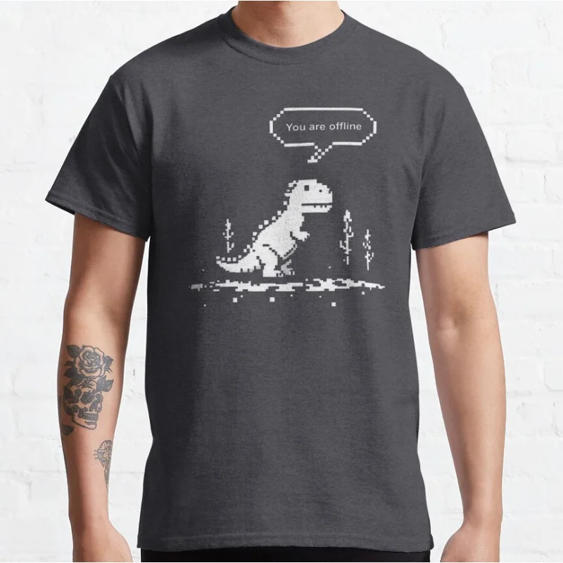 Funny You Are Offline 404 t rex 90s cartoon pixel video game dinosaur T-shirt for men large size Adult Tops S-6xl