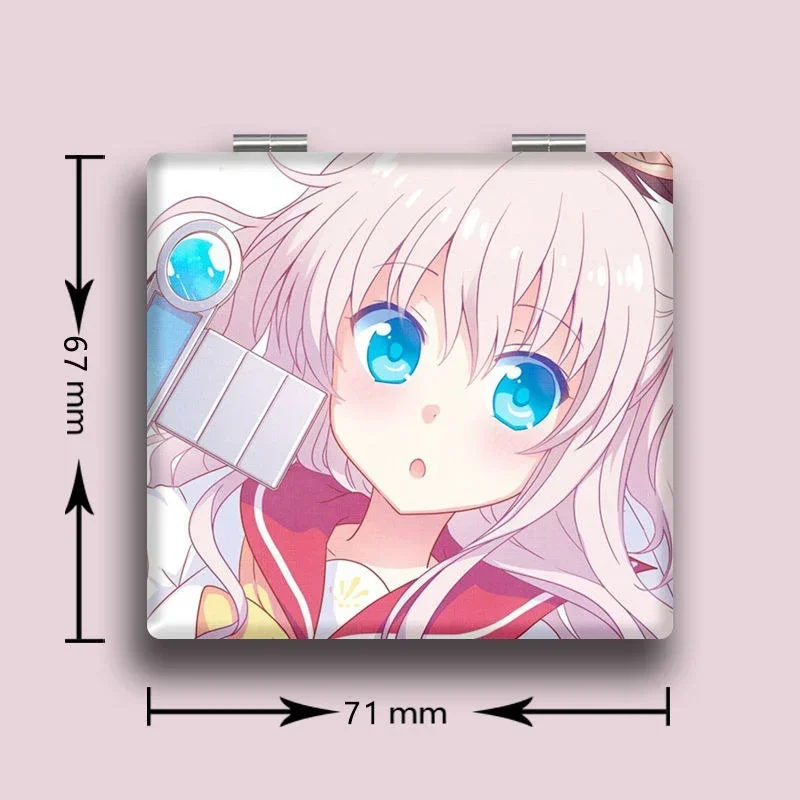 Espejo de maquillaje plegable de doble cara Charlotte de 7x6cm, Mini bolsillo ligero portátil de viaje, cuadrado de aumento de Anime para niñas y niños