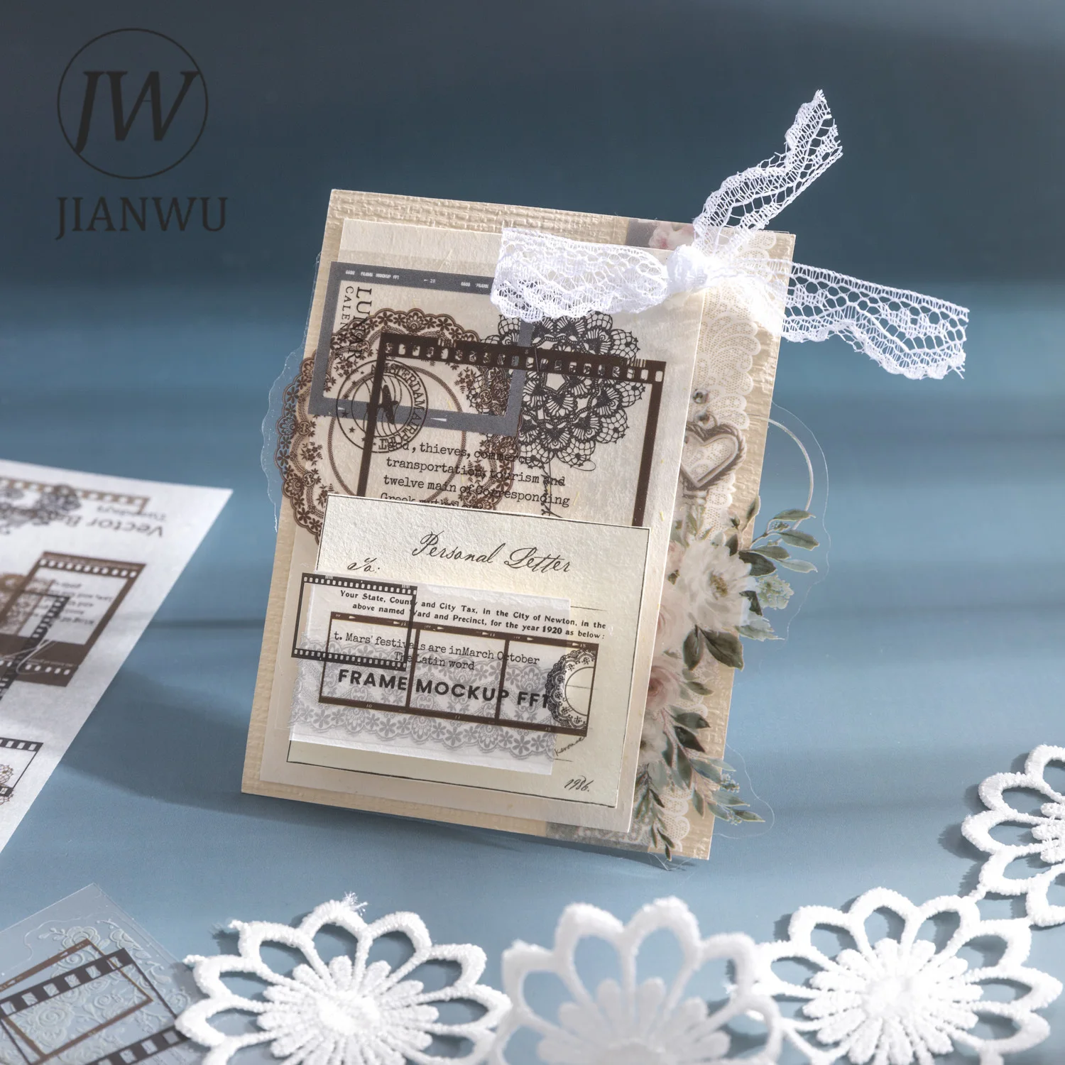 JIANWU 20 Sheets Lace Set Order Series Vintage Border PET Sticker Book Creative DIY Journal Collage Material Decor Stationery