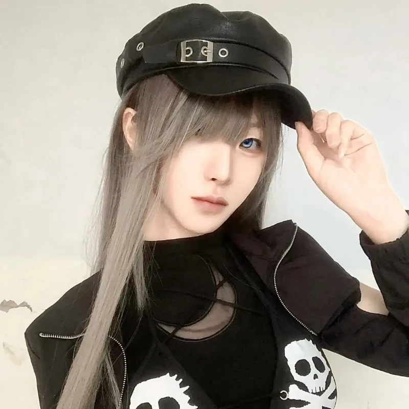 قبعة من جلد البولي يوريثان للنساء على الطراز البريطاني العتيق مع إبزيم معدني قابل للتعديل للجنسين قبعة موزع الصحف إكسسوارات عصرية