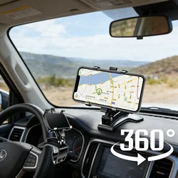 360° Rotatable Car Phone Holder Universal Dashboard Easy Clips Mount Stand Cellphone Holder for GPS Navigation Car Accessories