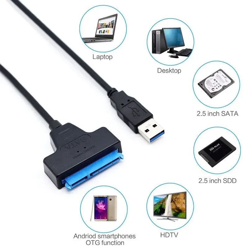 Sata to USB 3.0および2.0ケーブル,2.5インチ外部ハードドライブ,hdd,ssd,3 22ピンアダプター,sata IIIコード,最大6 gbps