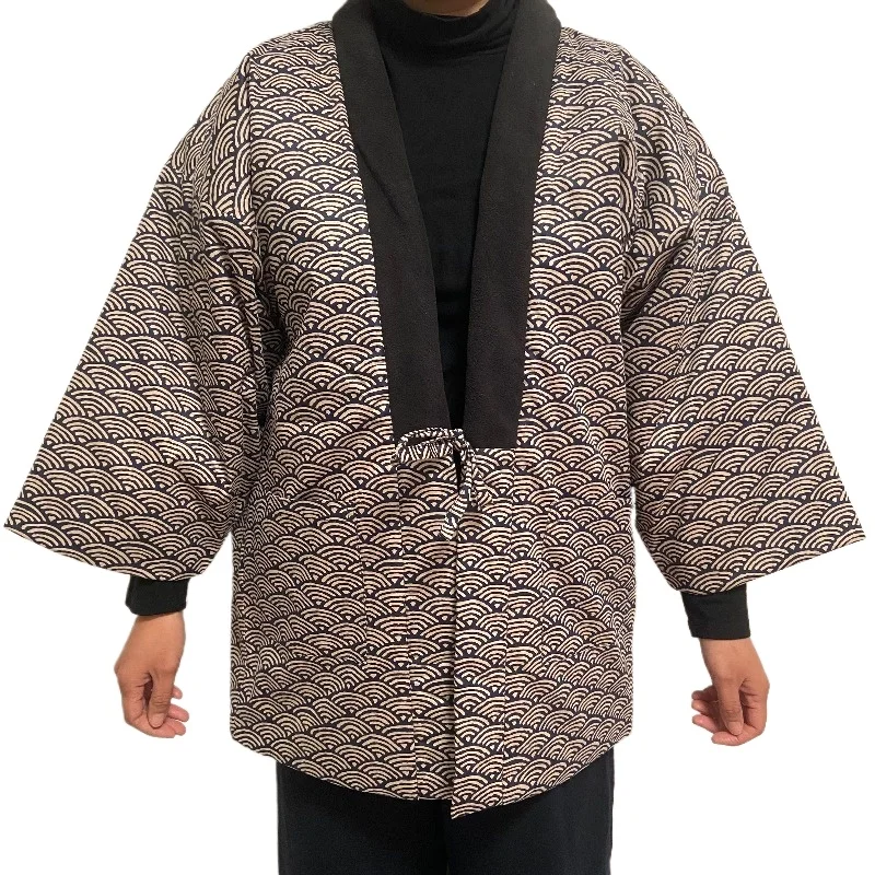 

Seigaiha Hanten Jacket Men Traditional Japanese Clothing Vintage Padded Kimono Cardigan Asian Clothes Women Homewear Pajamas