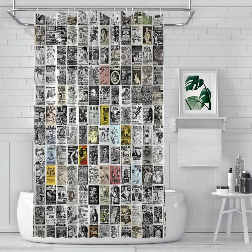 

Shower curtain Bathroom Vintage Punk Rock Flyers decor Modern household Curtain Festival gift